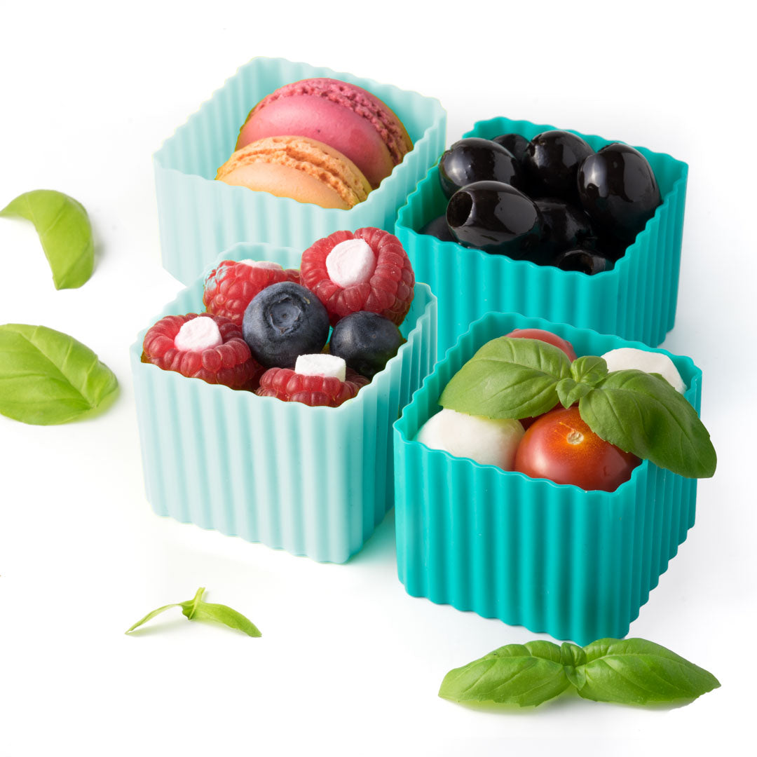 4 Foremki do lunchboxów Yumbox Ocean – idealne do rozdzielania przekąsek w lunchboxie, na owoce, orzeszki, sery i inne, kolor: morski