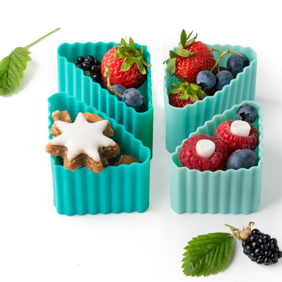 LEKKABOX Bento Triangle Ocean – elastyczne, niebieskie foremki trójkątne do przekąsek i mini deserów, bezpieczny silikon, łatwe czyszczenie