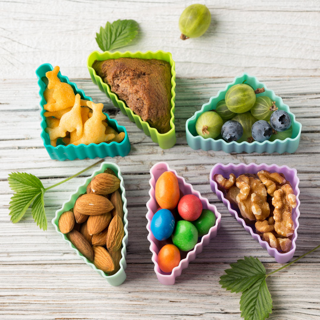 LEKKABOX Bento Triangle Ocean – elastyczne, niebieskie foremki trójkątne do przekąsek i mini deserów, bezpieczny silikon, łatwe czyszczenie