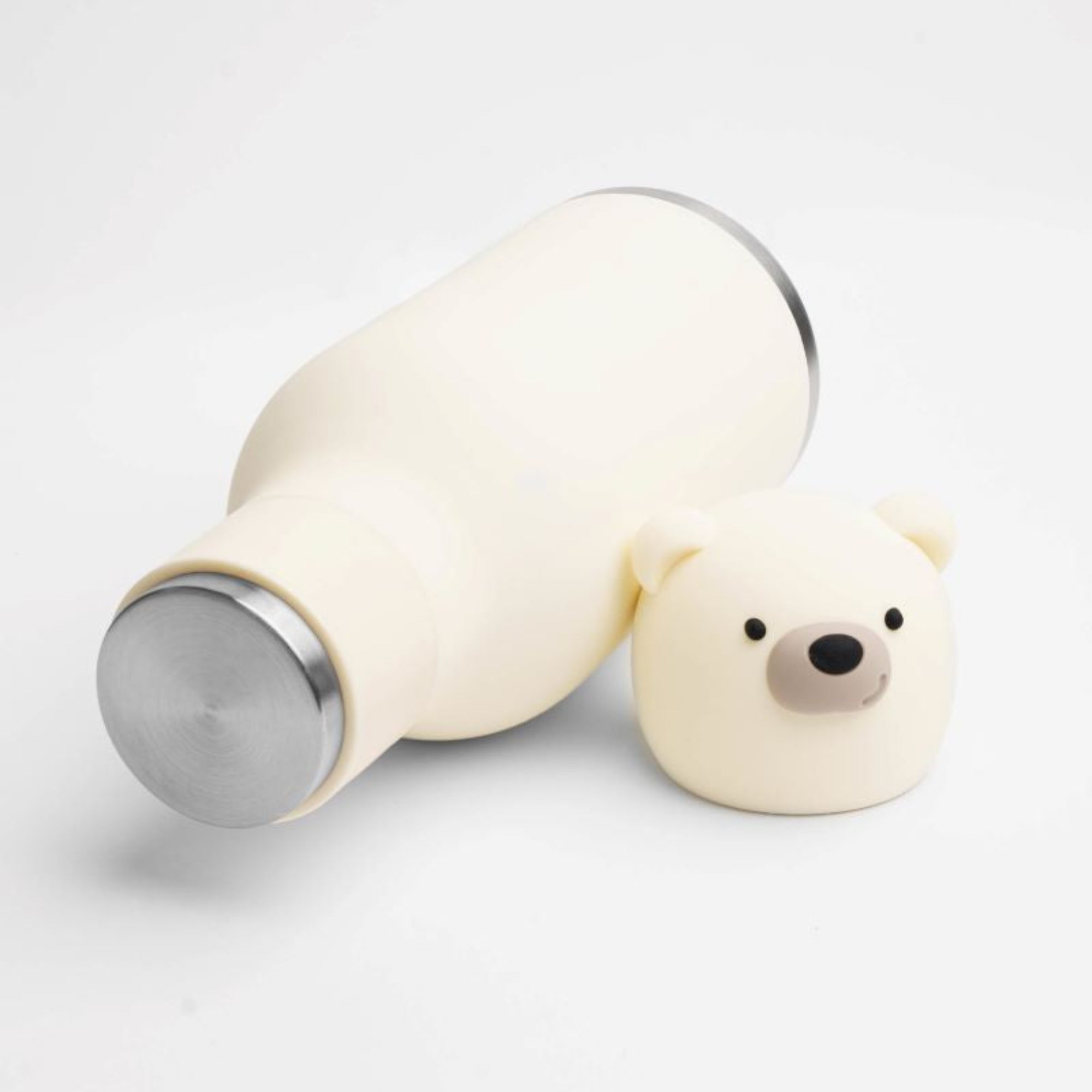 Asobu Bestie Bottle – biała butelka termiczna 460 ml dla dzieci, uroczy wzór niedźwiedzia, słomka, stal nierdzewna, izolacja termiczna.