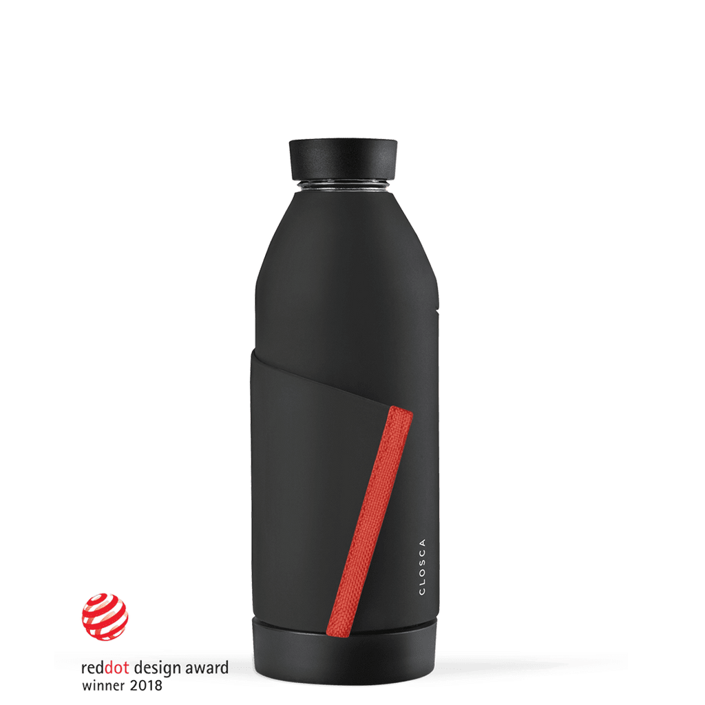 CLOSCA szklana butelka na wodę, Black/Coral Closca Water Bottles | TwójLunchBox
