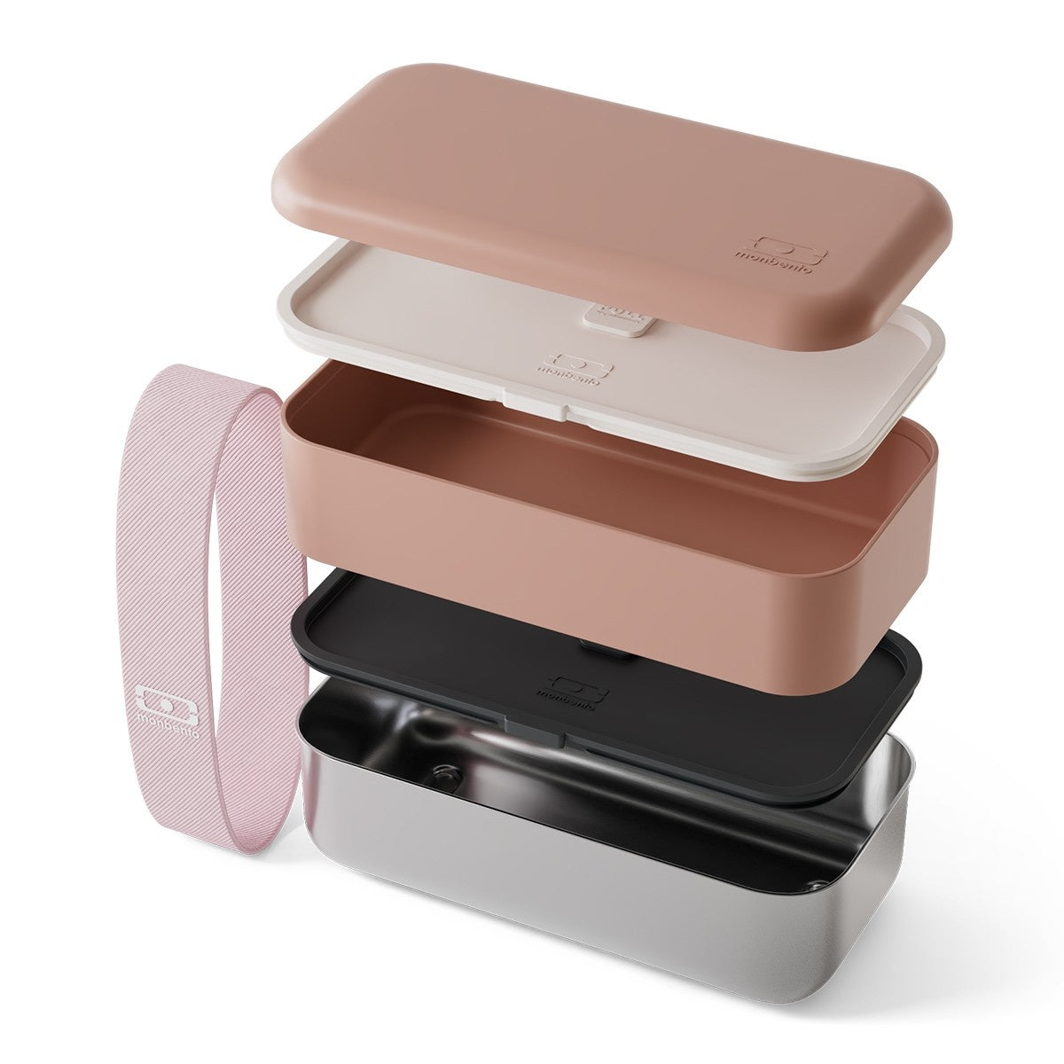 Różowy metalowy lunch box Monbento Sense, bezpieczny do zapiekania w piekarniku i mycia w zmywarce