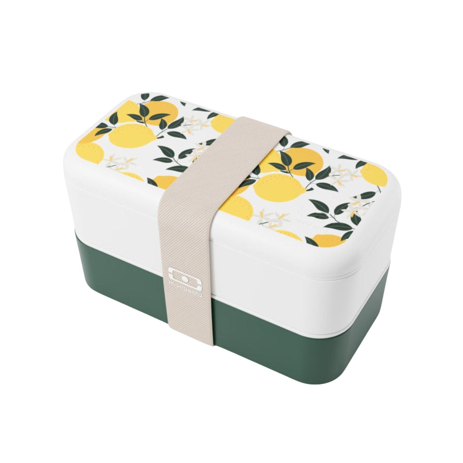 Monbento Original – dwupoziomowy lunchbox z miseczką. Szczelny, BPA free, do mikrofalówki i zmywarki. Stylowy francuski design, wzór: Grapic Lemon
