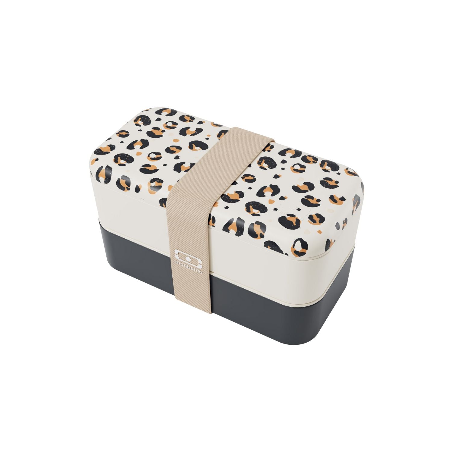 Monbento Original – dwupoziomowy lunchbox z miseczką. Szczelny, BPA free, do mikrofalówki i zmywarki. Stylowy francuski design, wzór: Leopard Graphic