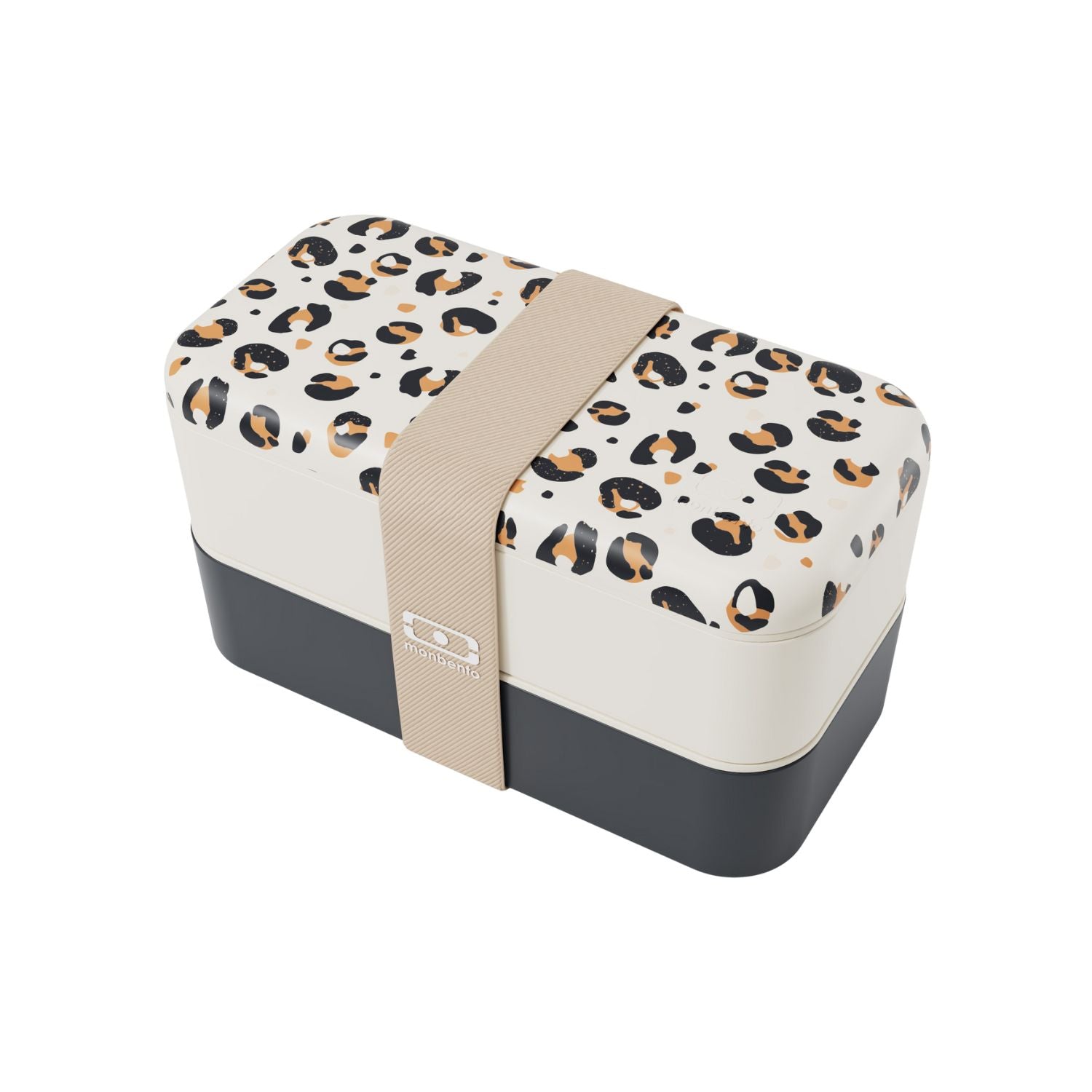 Monbento Original – dwupoziomowy lunchbox z miseczką. Szczelny, BPA free, do mikrofalówki i zmywarki. Stylowy francuski design, wzór: Leopard Graphic