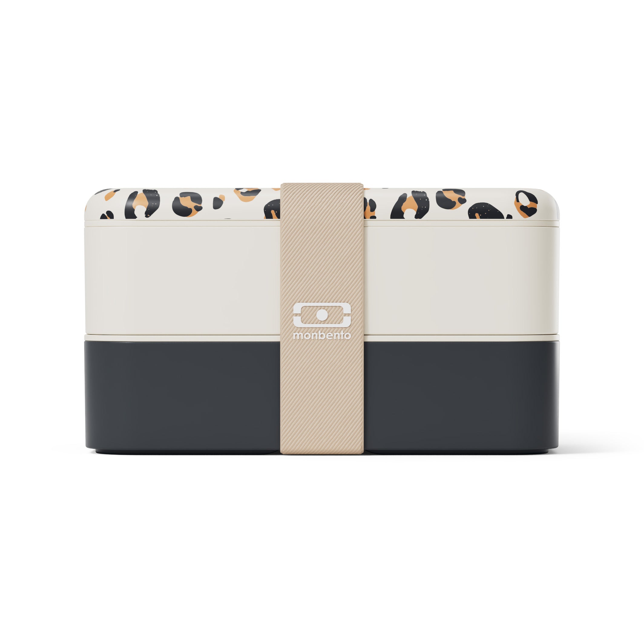 Monbento Original – dwupoziomowy lunchbox z miseczką. Szczelny, BPA free, do mikrofalówki i zmywarki. Stylowy francuski design, wzór: Leopard Graphic