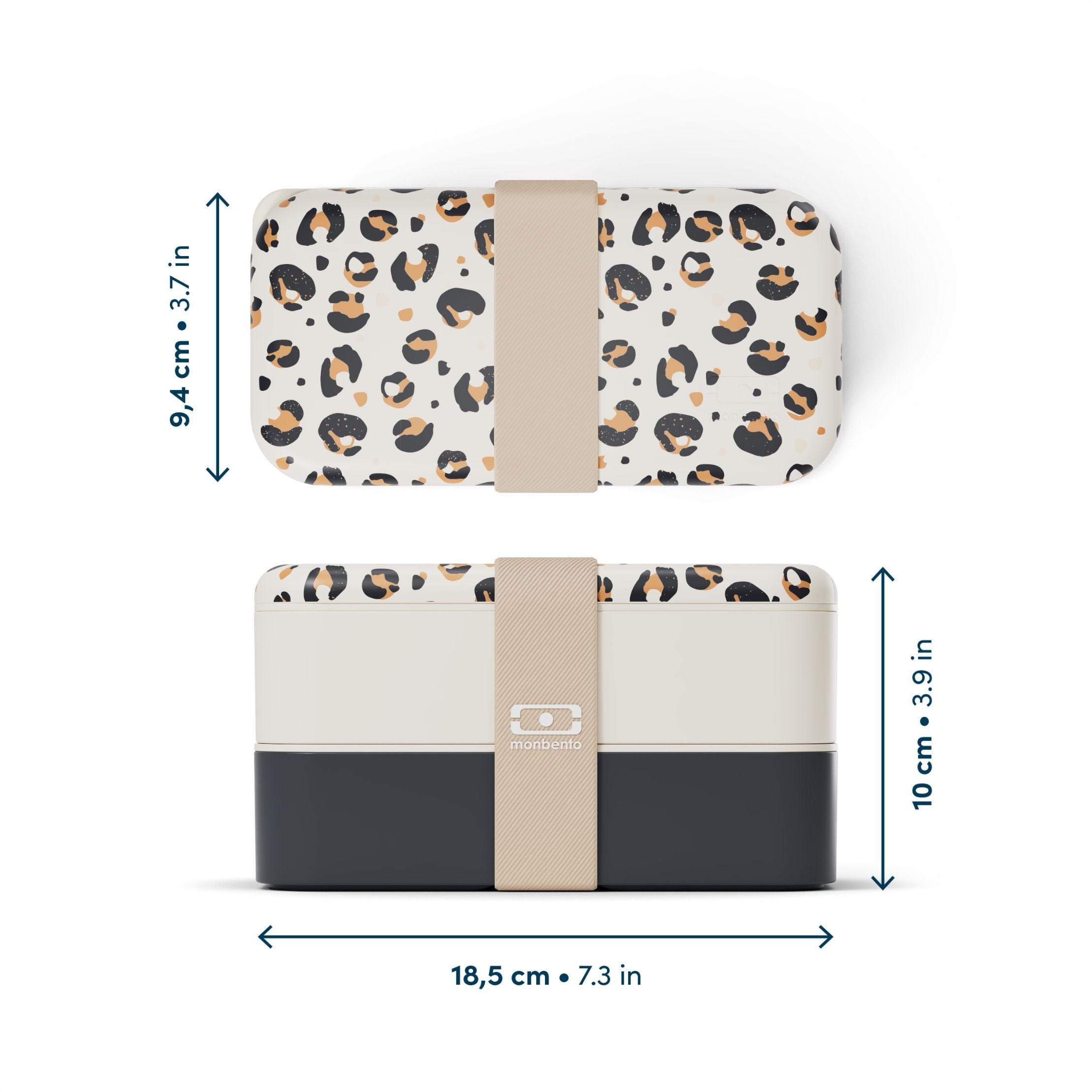 Monbento Original – dwupoziomowy lunchbox z miseczką. Szczelny, BPA free, do mikrofalówki i zmywarki. Stylowy francuski design, wzór: Leopard Graphic