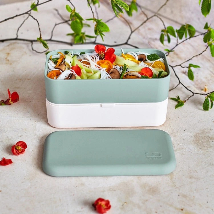 Monbento Original Natural Green – szczelna dwukomorowa śniadaniówka z opaską