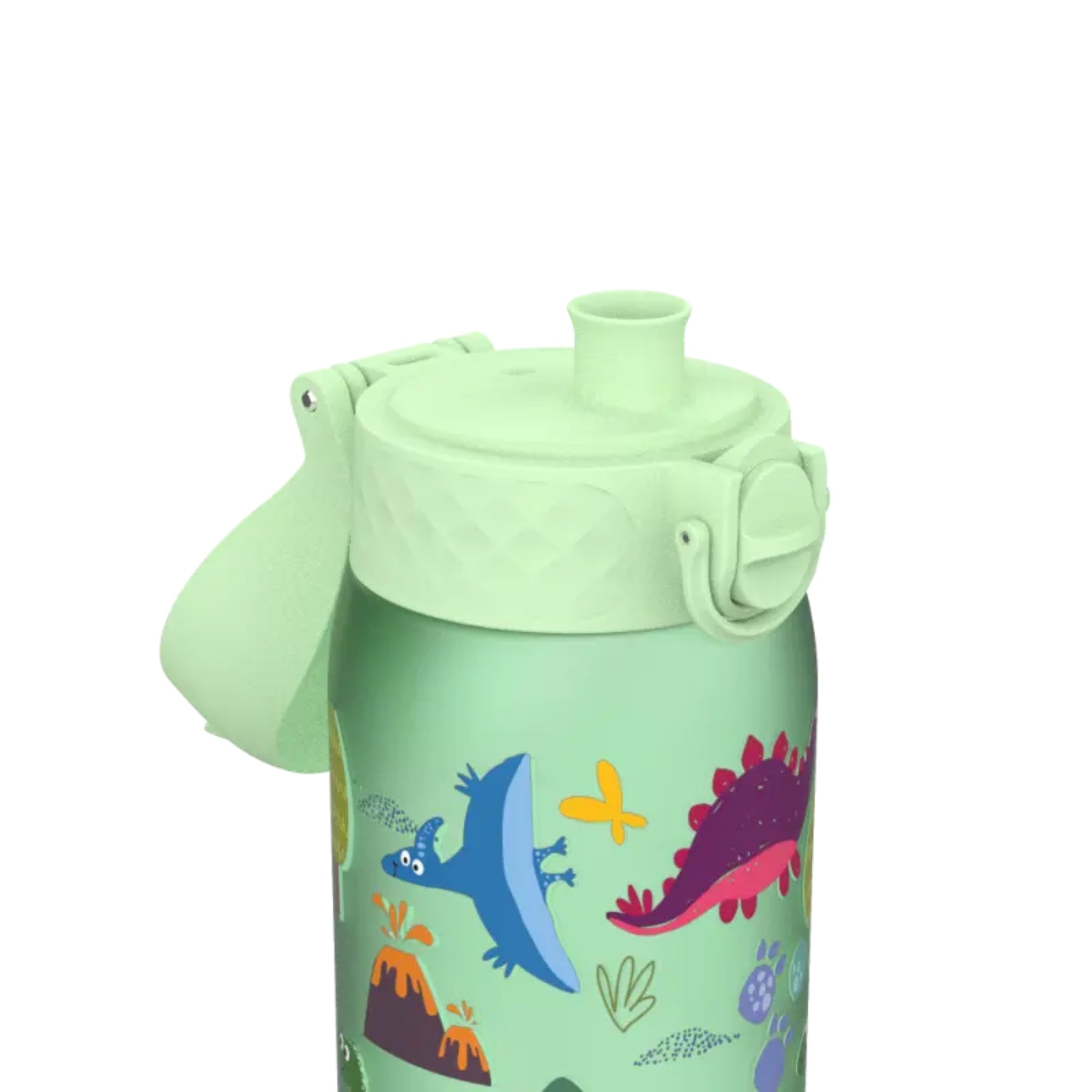 Bidon dla dzieci Ion8 Pod Dinosaurs 350 ml z dinozaurami – szczelny, lekki i otwierany na klik.