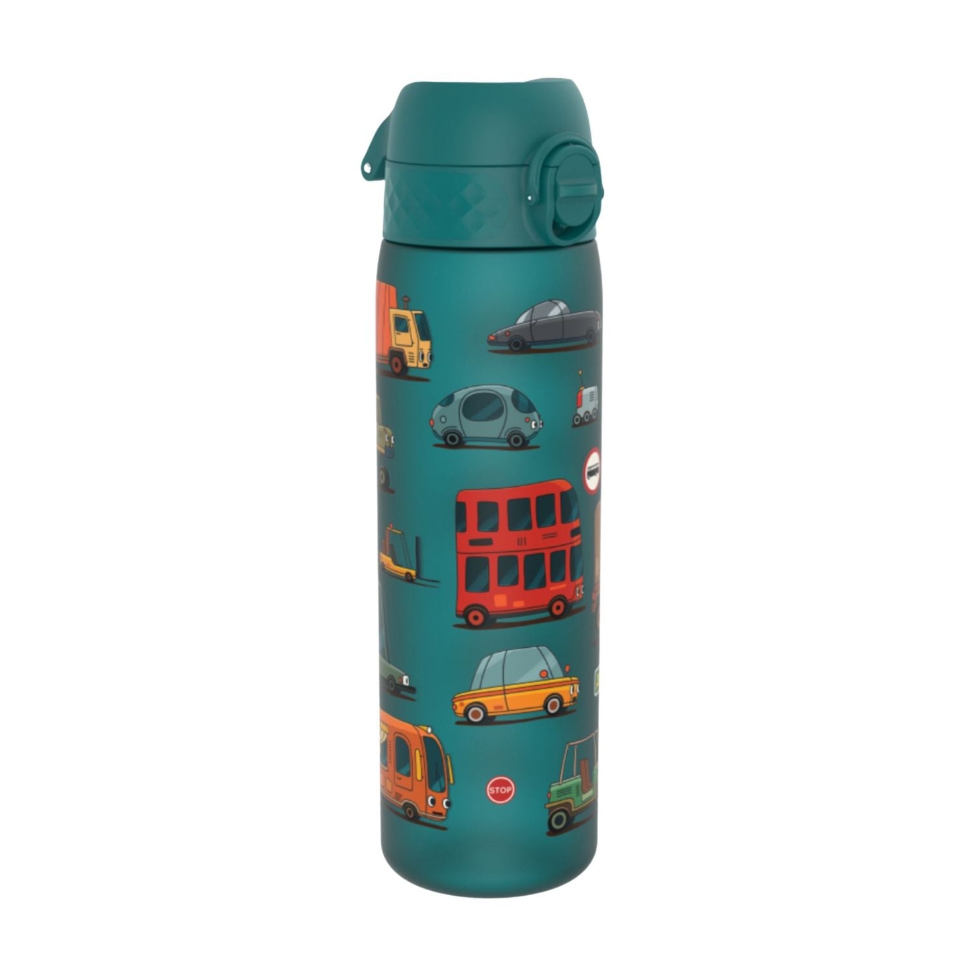 Bidon dla dzieci 500 ml Ion8 Automobile – lekki, nietoksyczny, z ustnikiem i klapką, idealny do plecaka i samochodu