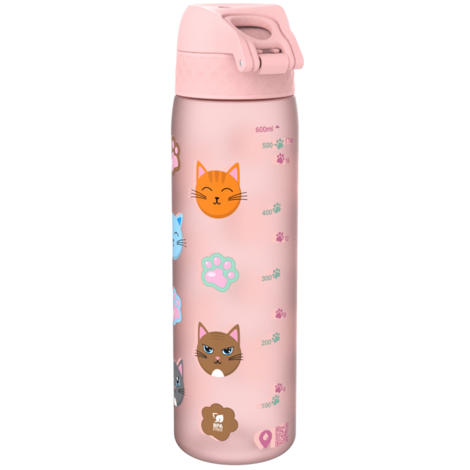 Bidon dla dzieci 500 ml Ion8 Cats – lekki, nietoksyczny,  z ustnikiem i klapką, idealny do plecaka i samochodu