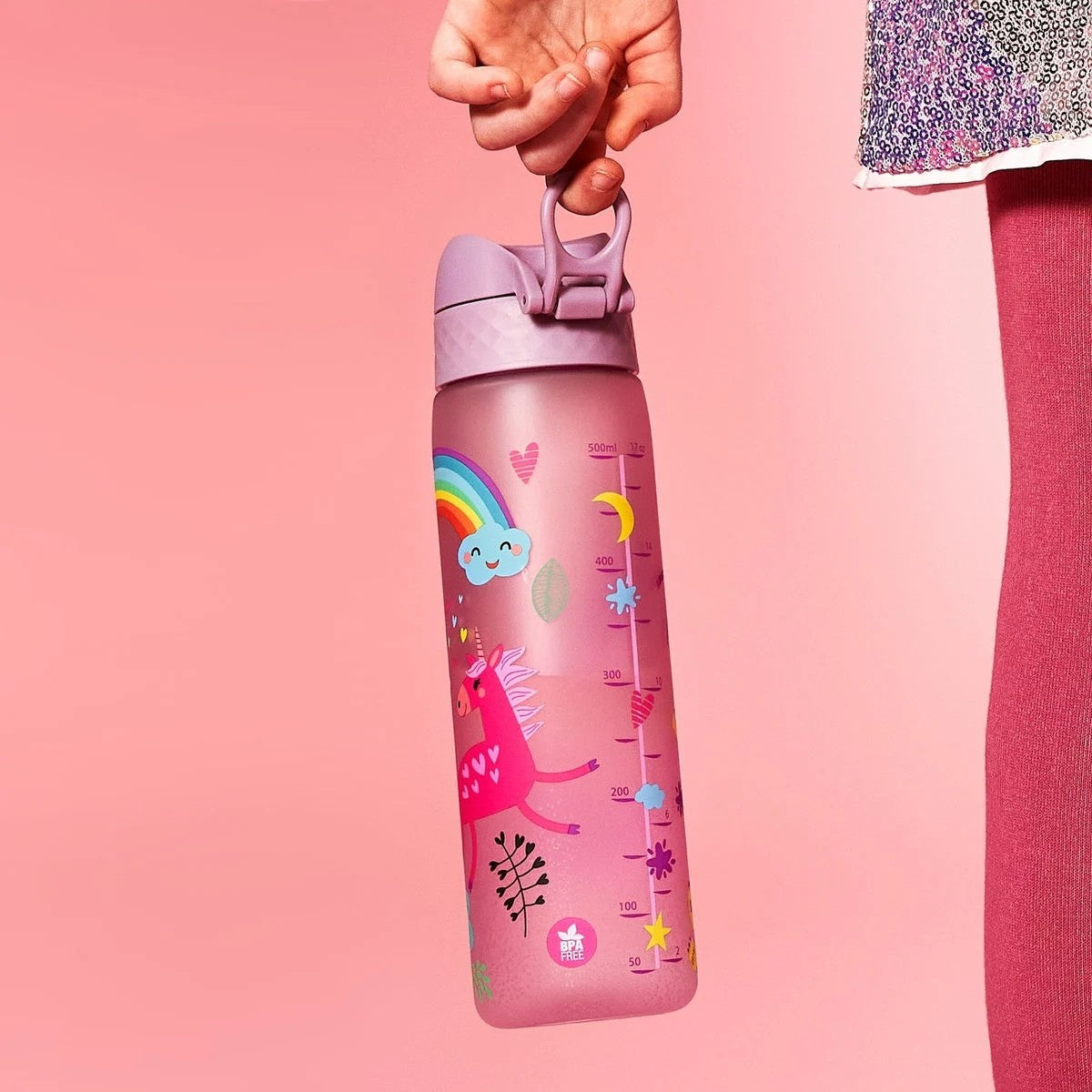 Bidon dla dzieci 500 ml Ion8 Unicorns – lekki, nietoksyczny, z ustnikiem i klapką, idealny do plecaka i samochodu