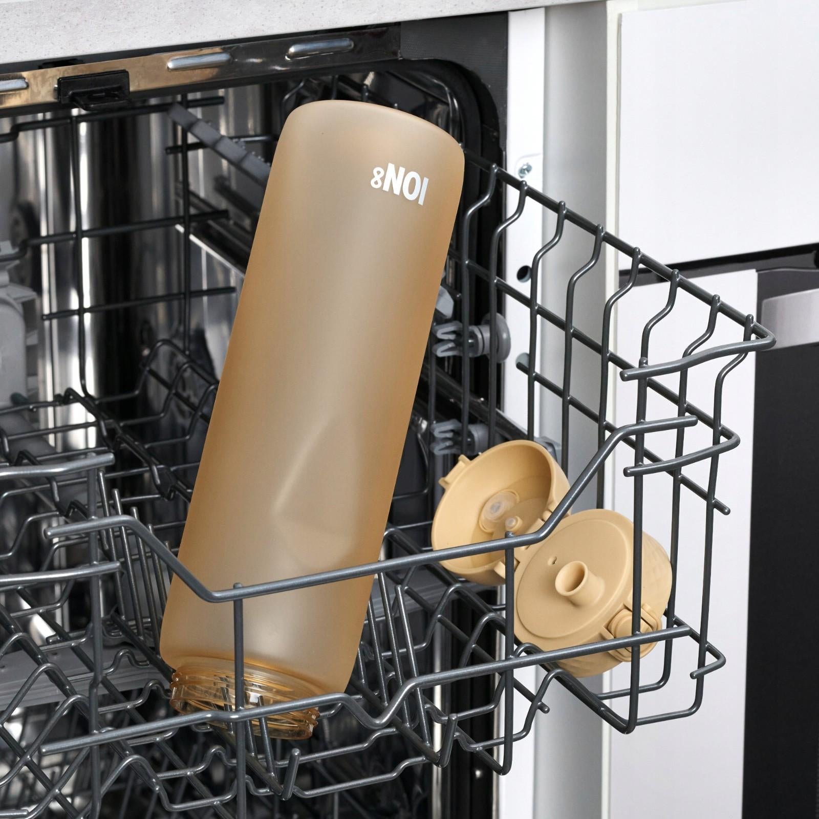 Bidon na wodę 1 l Ion8 Desert – lekki, nietoksyczny, z ustnikiem i klapką, idealny do plecaka i samochodu, kolor: beżowy