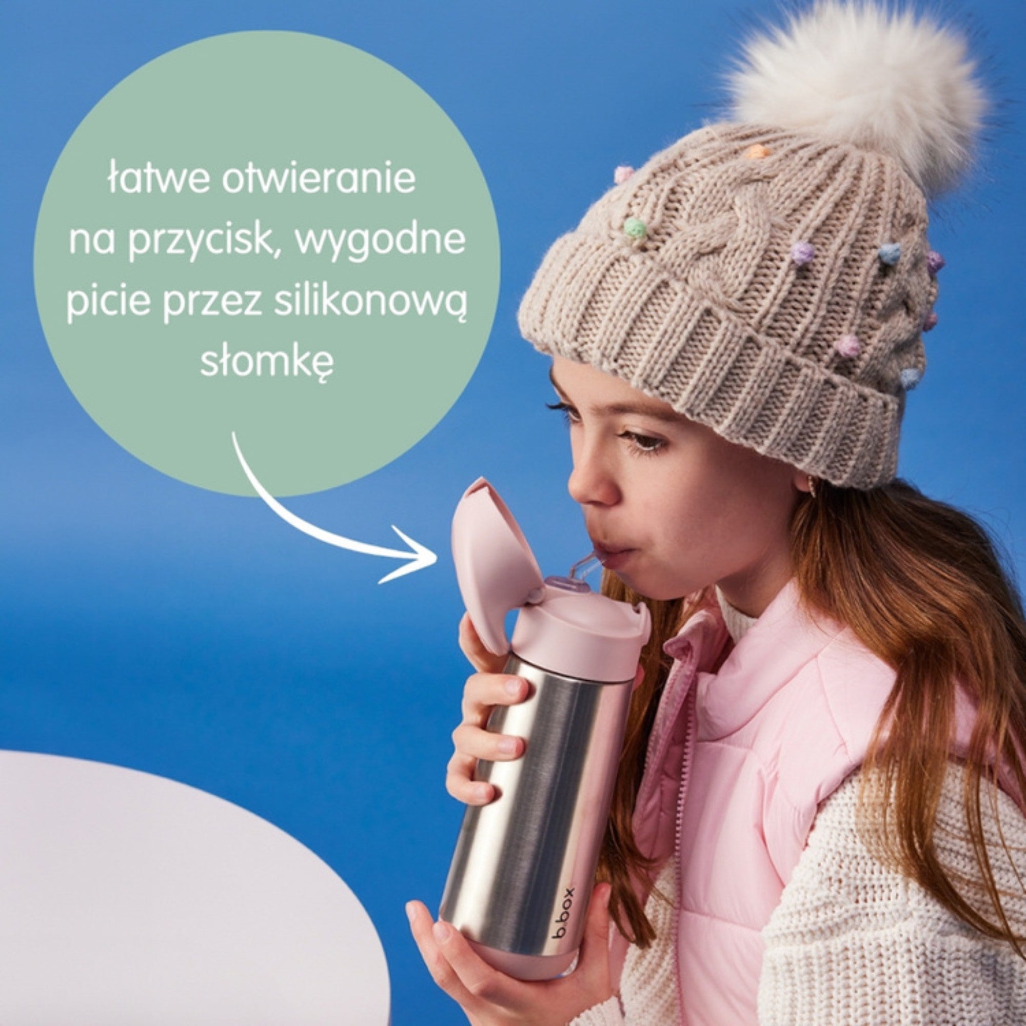 B.box Midnight – bidon termiczny dla dzieci 500 ml, potrójna izolacja, silikonowa słomka, szczelny i bezpieczny, do zimnych i ciepłych napojów.