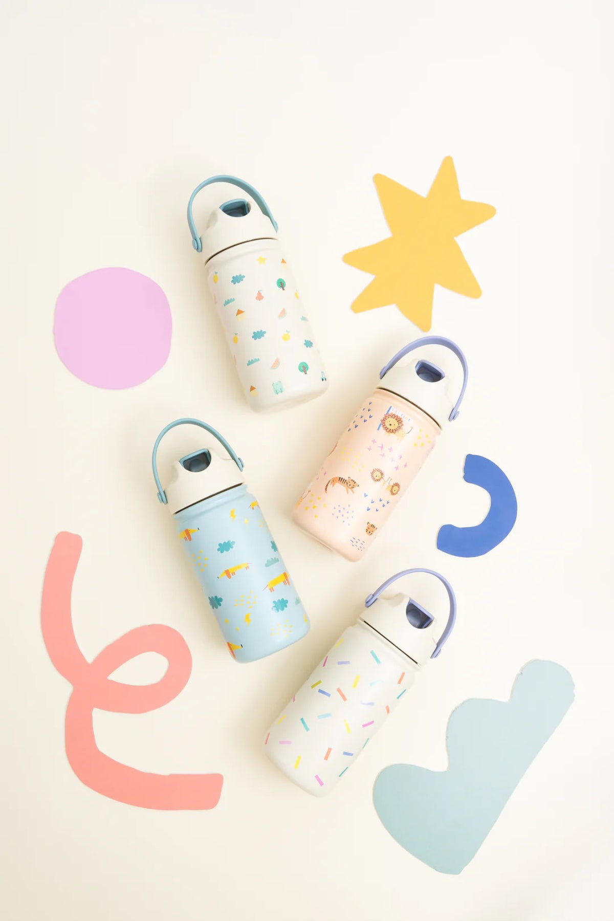 Bidon termiczny dla dzieci The Cotton Cloud – utrzymuje ciepło i zimno, z silikonową słomką i uchwytem, wzór: konfetti