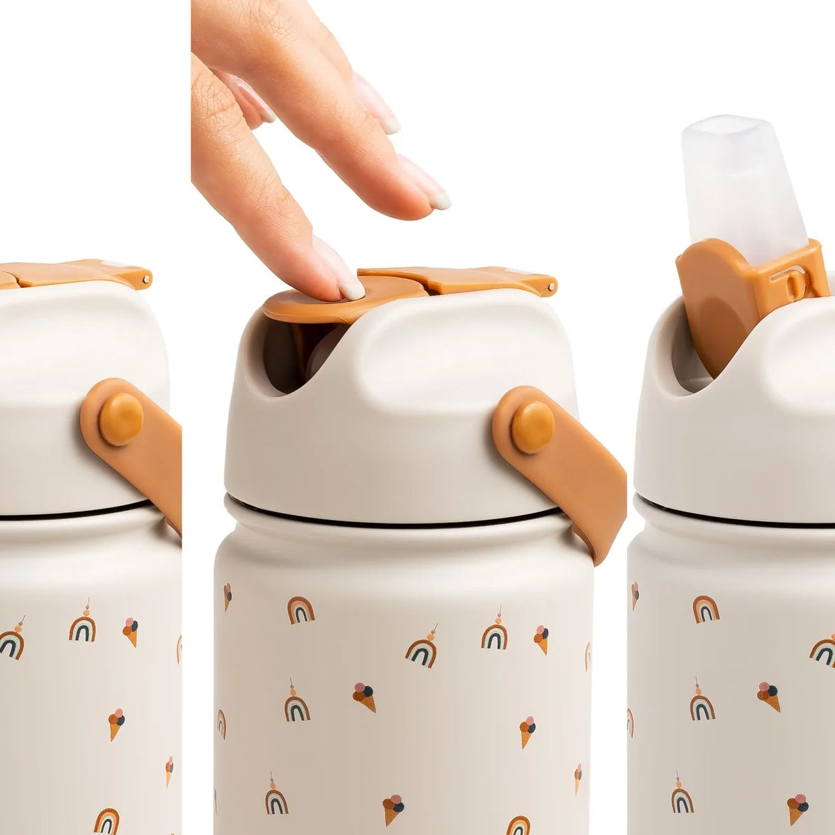 Bidon termiczny dla dzieci The Cotton Cloud – utrzymuje ciepło i zimno, z silikonową słomką i uchwytem, wzór: kotki