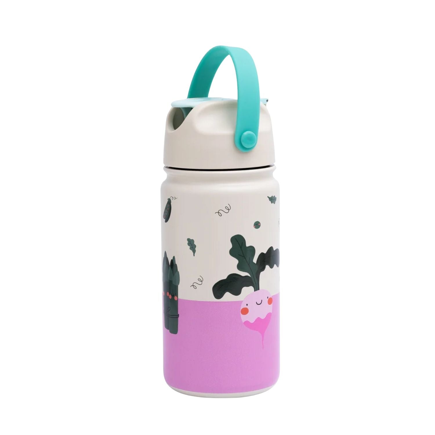 Bidon termiczny dla dzieci The Cotton Cloud – utrzymuje ciepło i zimno, z silikonową słomką i uchwytem, wzór: warzywa