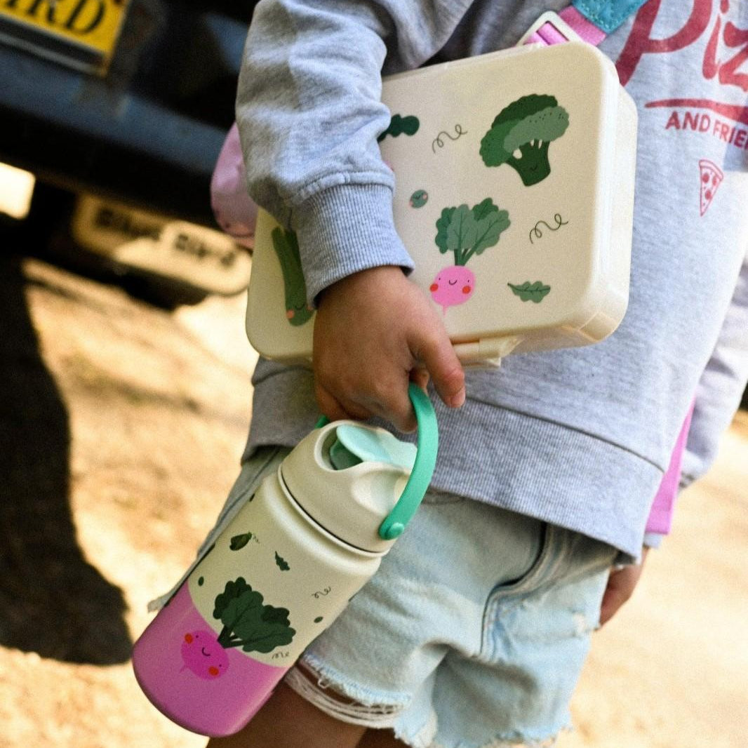 Bidon termiczny dla dzieci The Cotton Cloud – utrzymuje ciepło i zimno, z silikonową słomką i uchwytem, wzór: warzywa