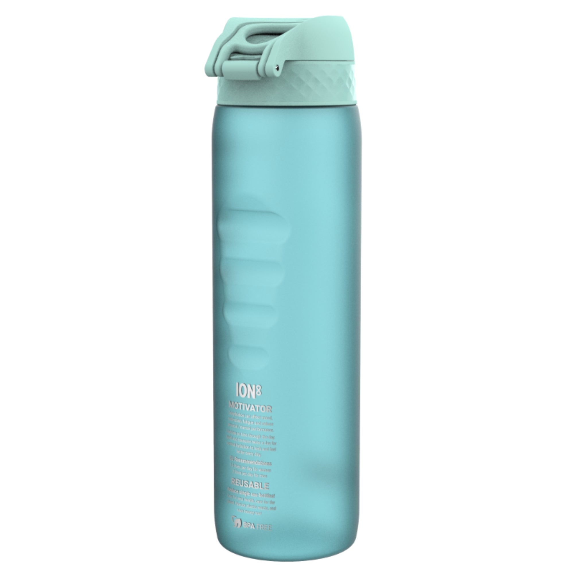 Bidon z miarką motywacyjną Ion8 Motivator Sonic Blue 1L – z miarką, otwierany jednym kliknięciem, szczelny i bez BPA.