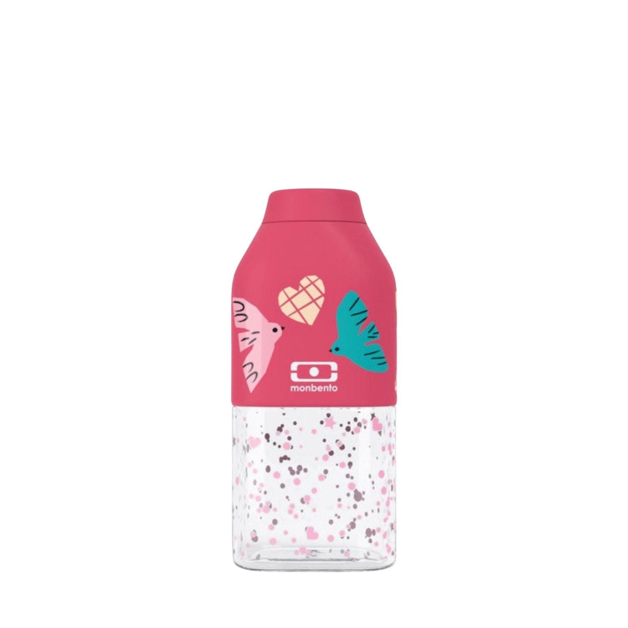 Monbento Positive S Pink Birds – ultralekka butelka 350 ml z tritanu. Trwała, kompaktowa, bez BPA, idealna do torby czy plecaka, wzór: ptaszki
