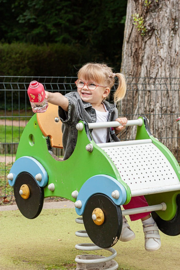 Monbento Positive S Pink Birds – ultralekka butelka 350 ml z tritanu. Trwała, kompaktowa, bez BPA, idealna do torby czy plecaka, wzór: ptaszki