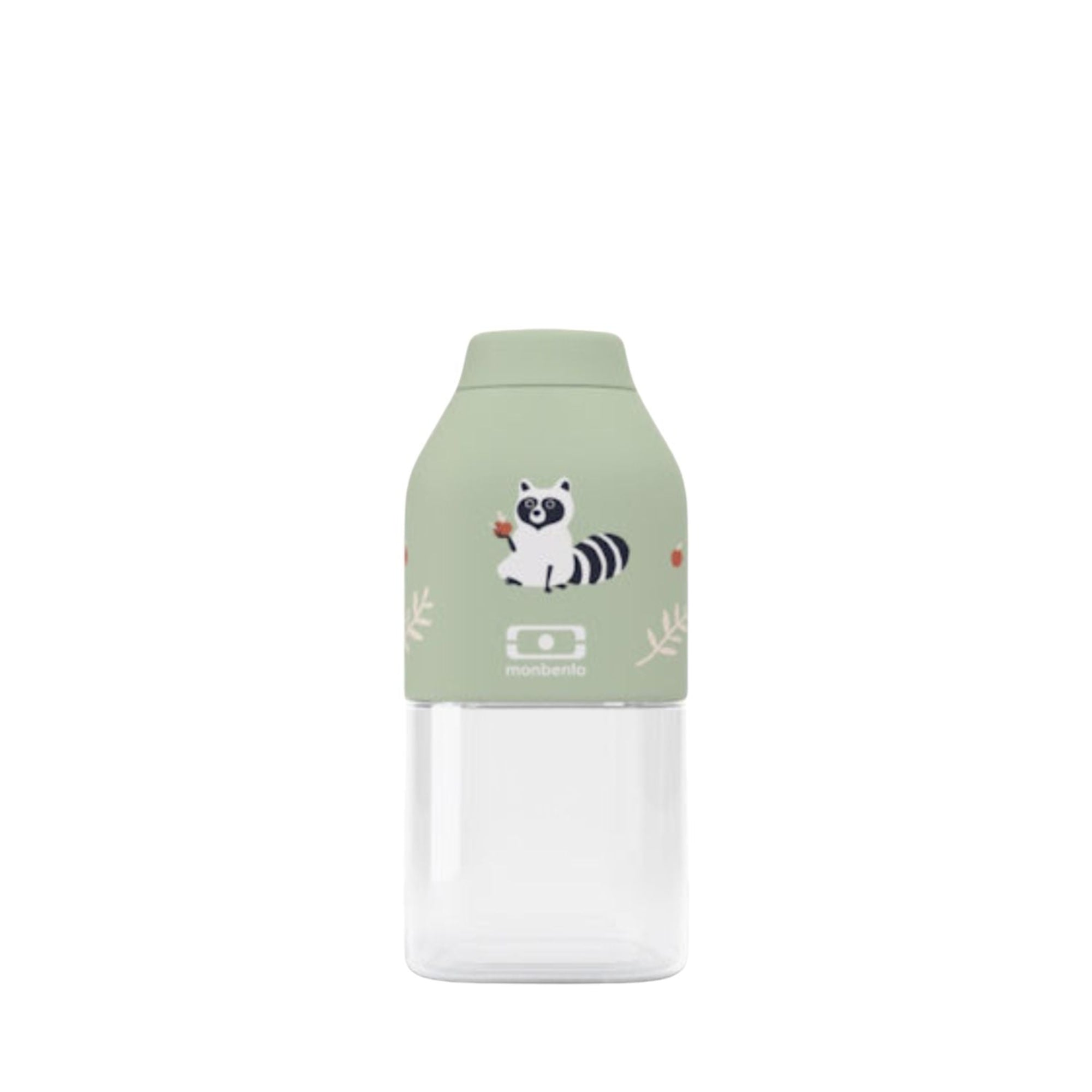 Monbento Positive S Racoon – ultralekka butelka 350 ml z tritanu. Trwała, kompaktowa, bez BPA, idealna do torby czy plecaka, wzór: szop