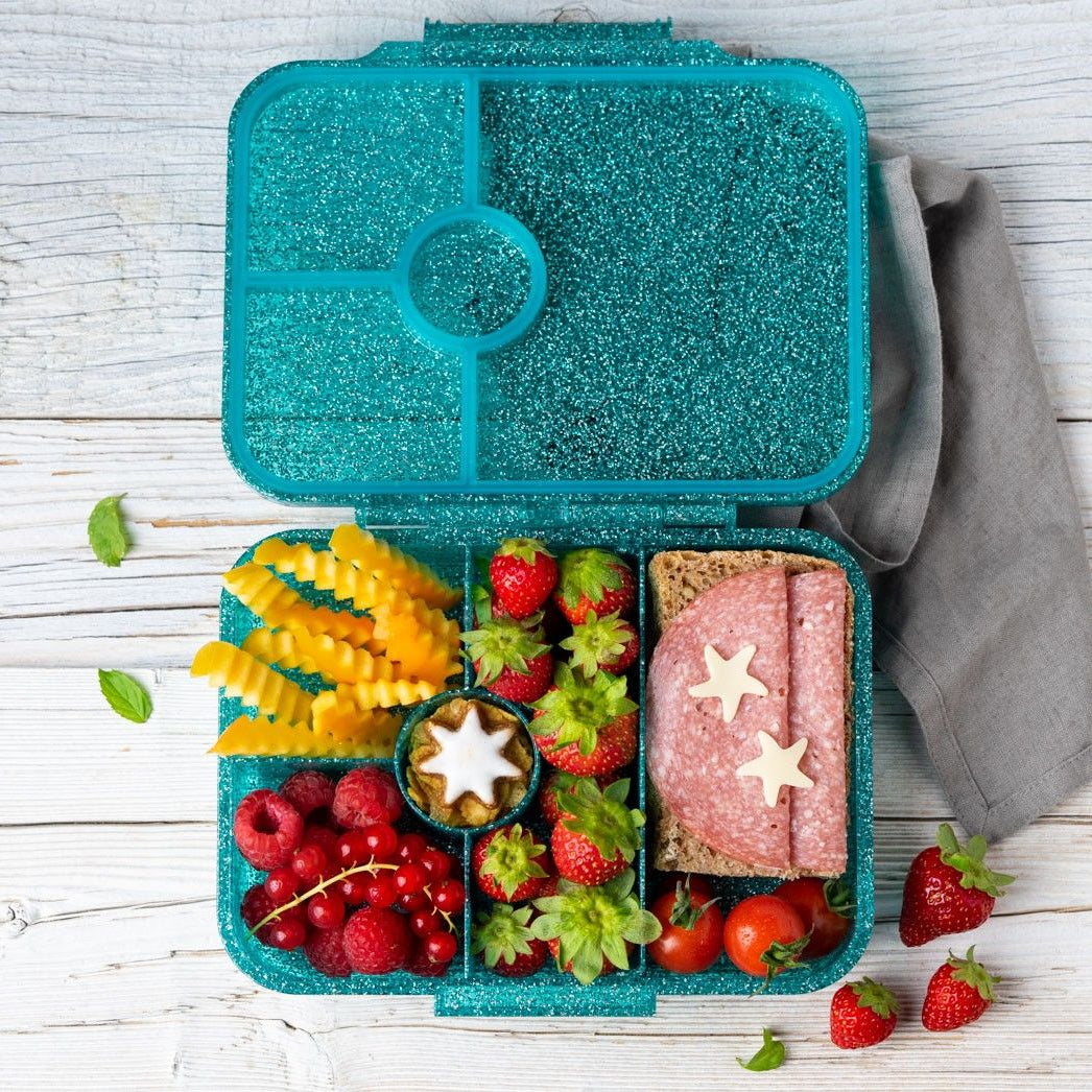 Morski lunchbox z brokatem LekkaBox Glamour Aqua do przedszkola