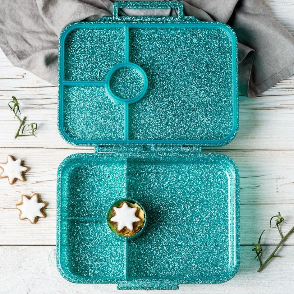 Turkusowa szczelna śniadaniówka LekkaBox Glamour Aqua brokatowa