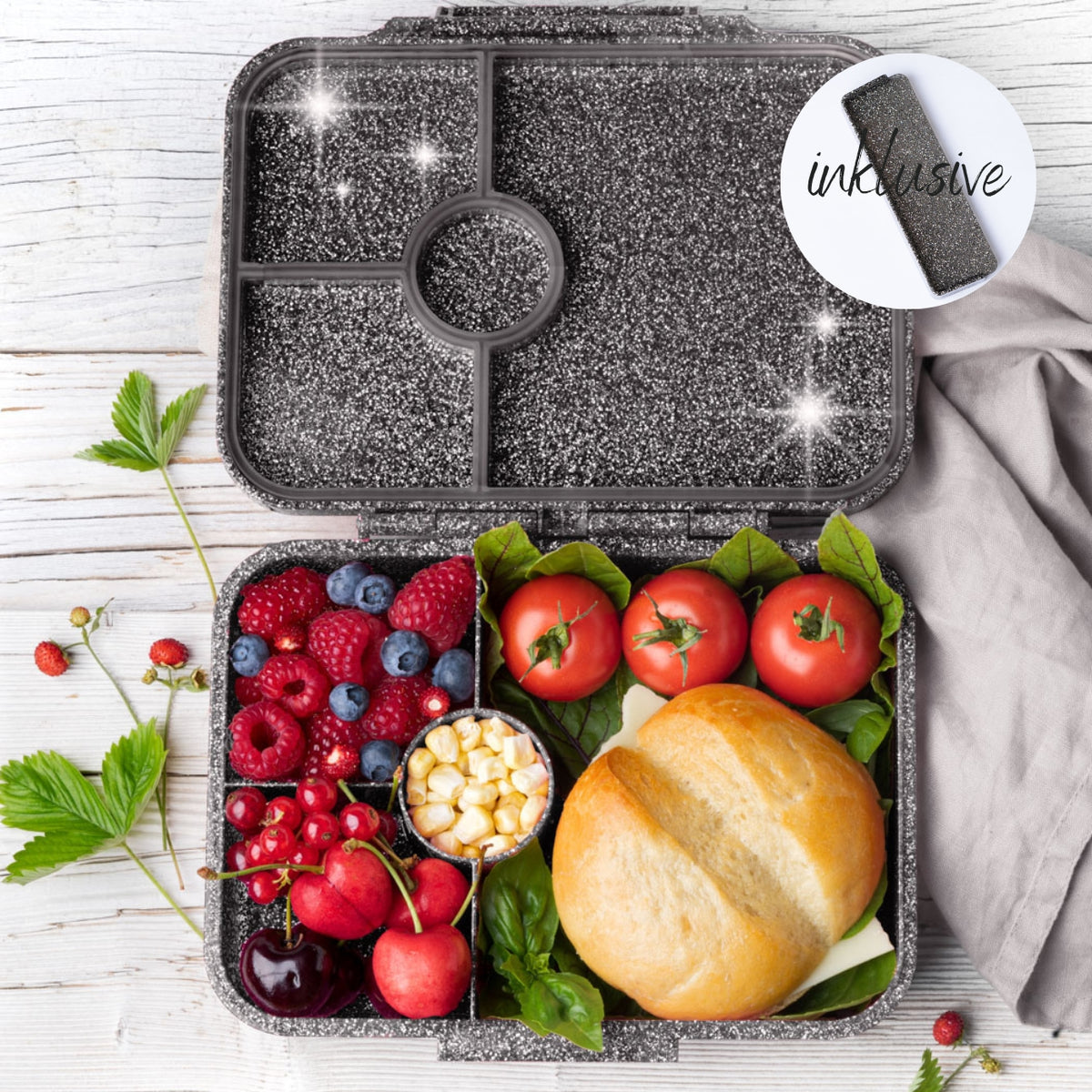 Lekkabox Glamour Black – pojemny brokatowy bento box na drugie śniadanie