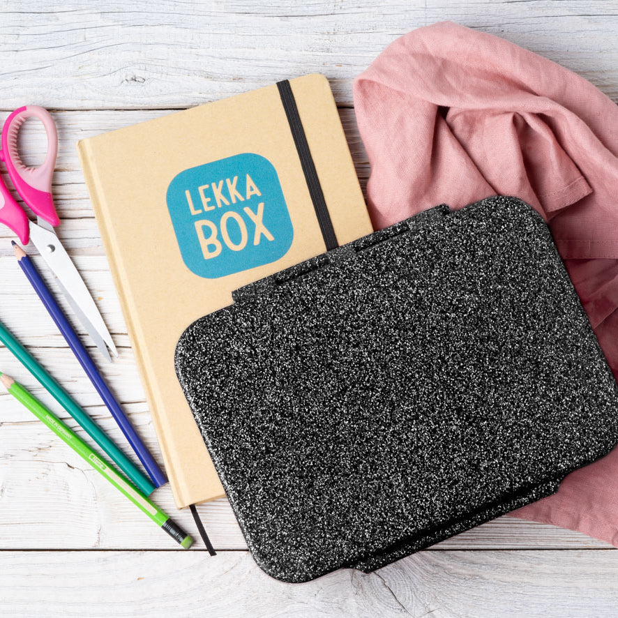 Czarny brokatowy lunchbox z wyjmowanymi przegródkami Lekkabox