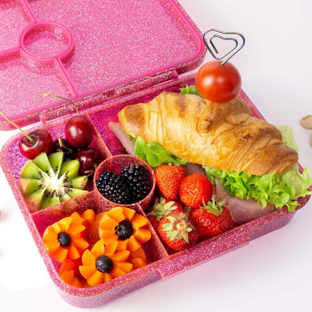 Szczelna śniadaniówka z przegrodami LekkaBox Glamour Pink brokat