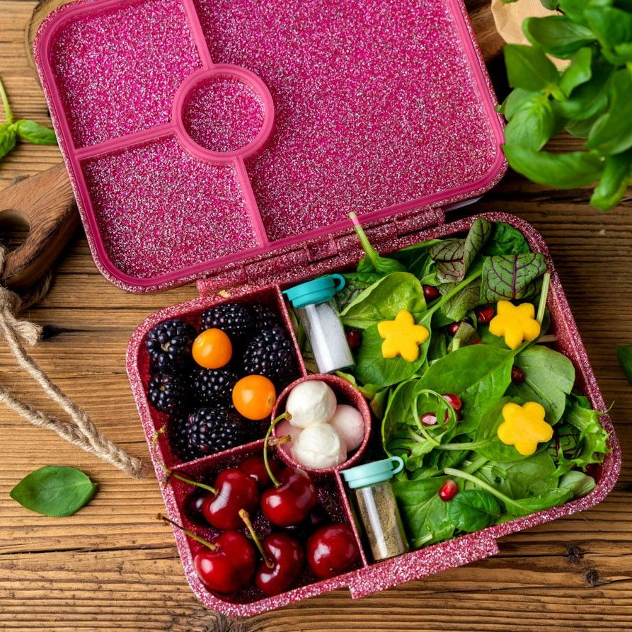 Różowe pudełko śniadaniowe z uszczelką LekkaBox Glamour brokatowe