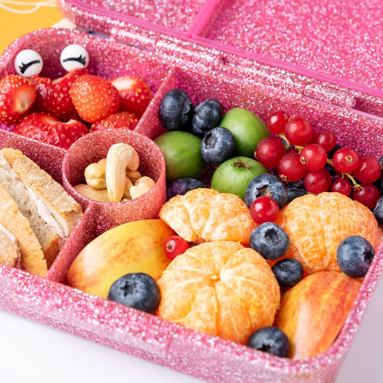 Wytrzymały lunchbox dla dzieci LekkaBox Glamour Pink z brokatem
