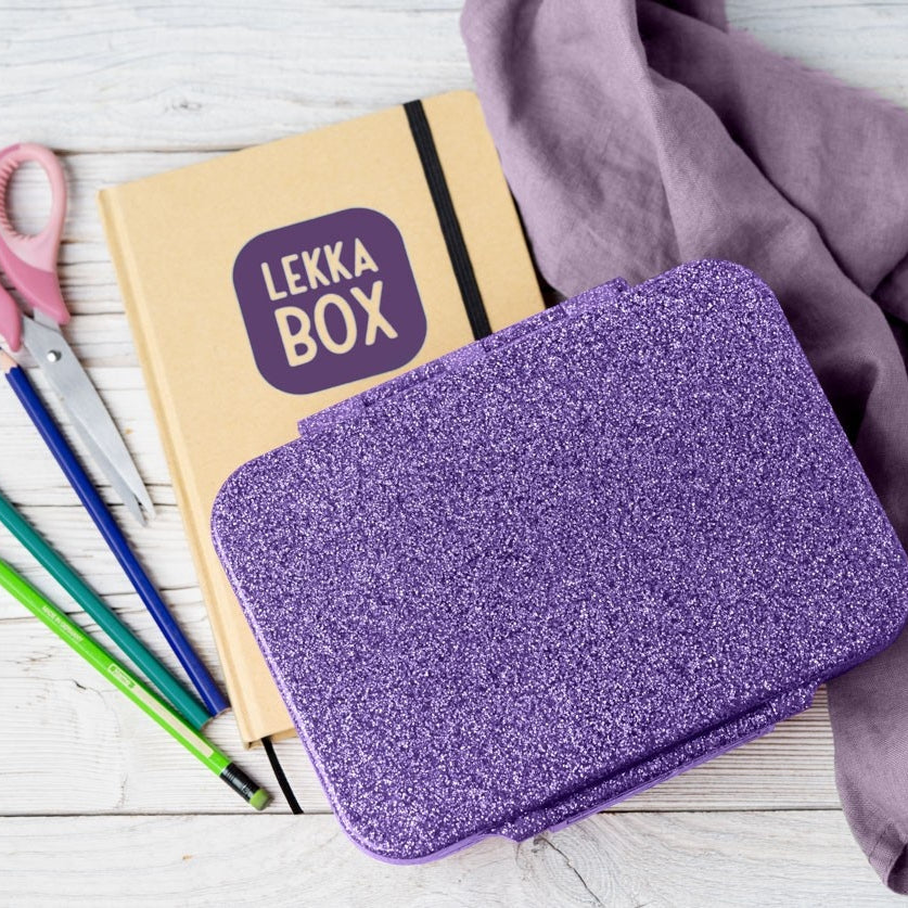 Praktyczna fioletowa śniadaniówka z brokatem LekkaBox Glamour