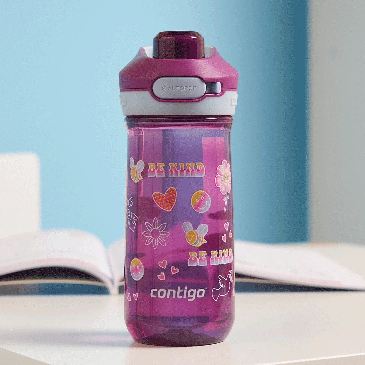 Contigo Jessie Grape Purple – bezpieczna butelka dla dziecka, szczelna i prosta w użyciu jedną ręką, kolor: fioletowy