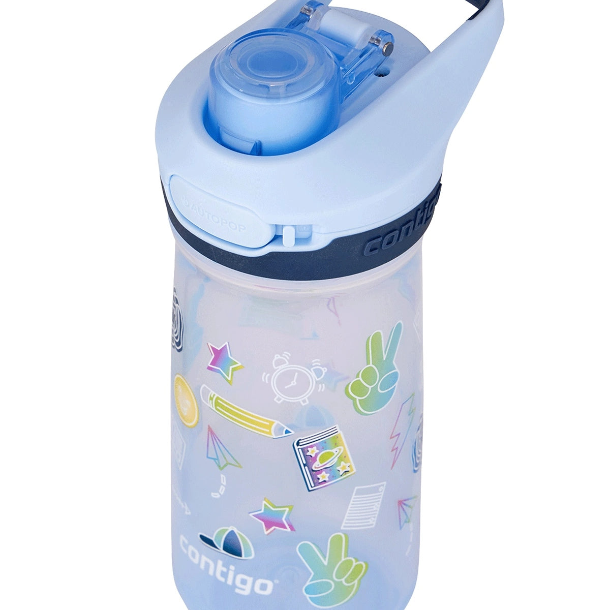 Contigo Jessie Periw School – bezpieczna butelka dla dziecka, szczelna i prosta w użyciu jedną ręką, kolor: niebieski