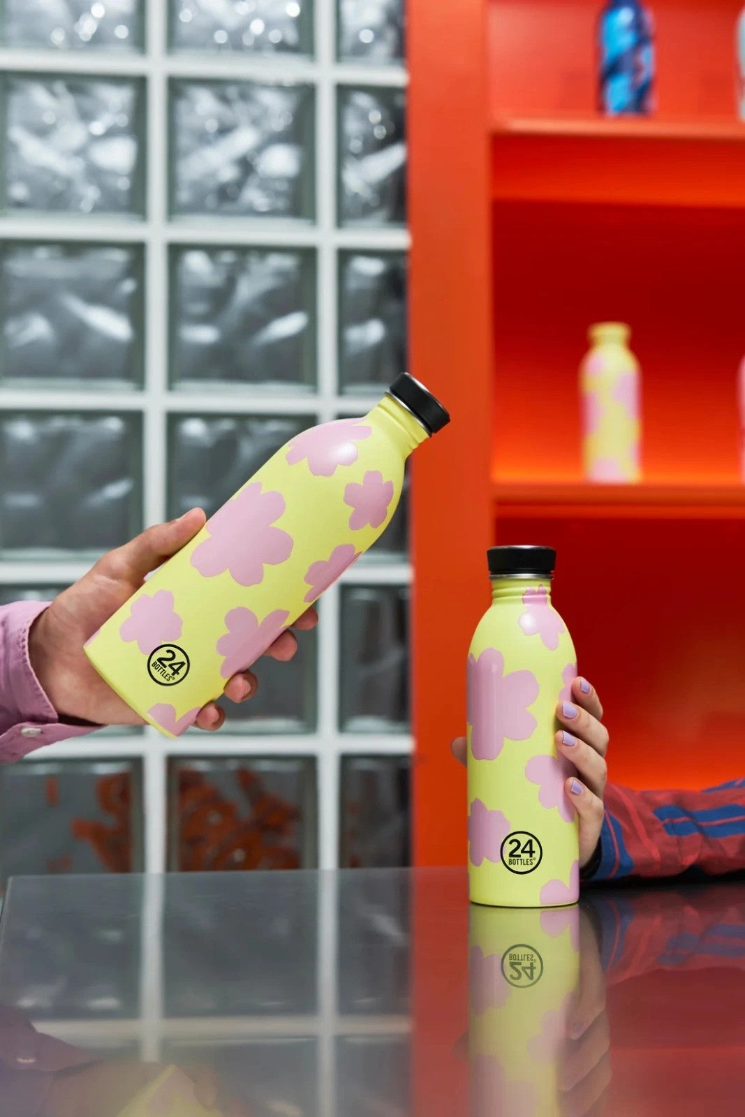 Urban Bottle Daydreaming Yellow 500 ml – lekka, szczelna butelka ze stali nierdzewnej, idealna na co dzień, kolor: żółty/różowy