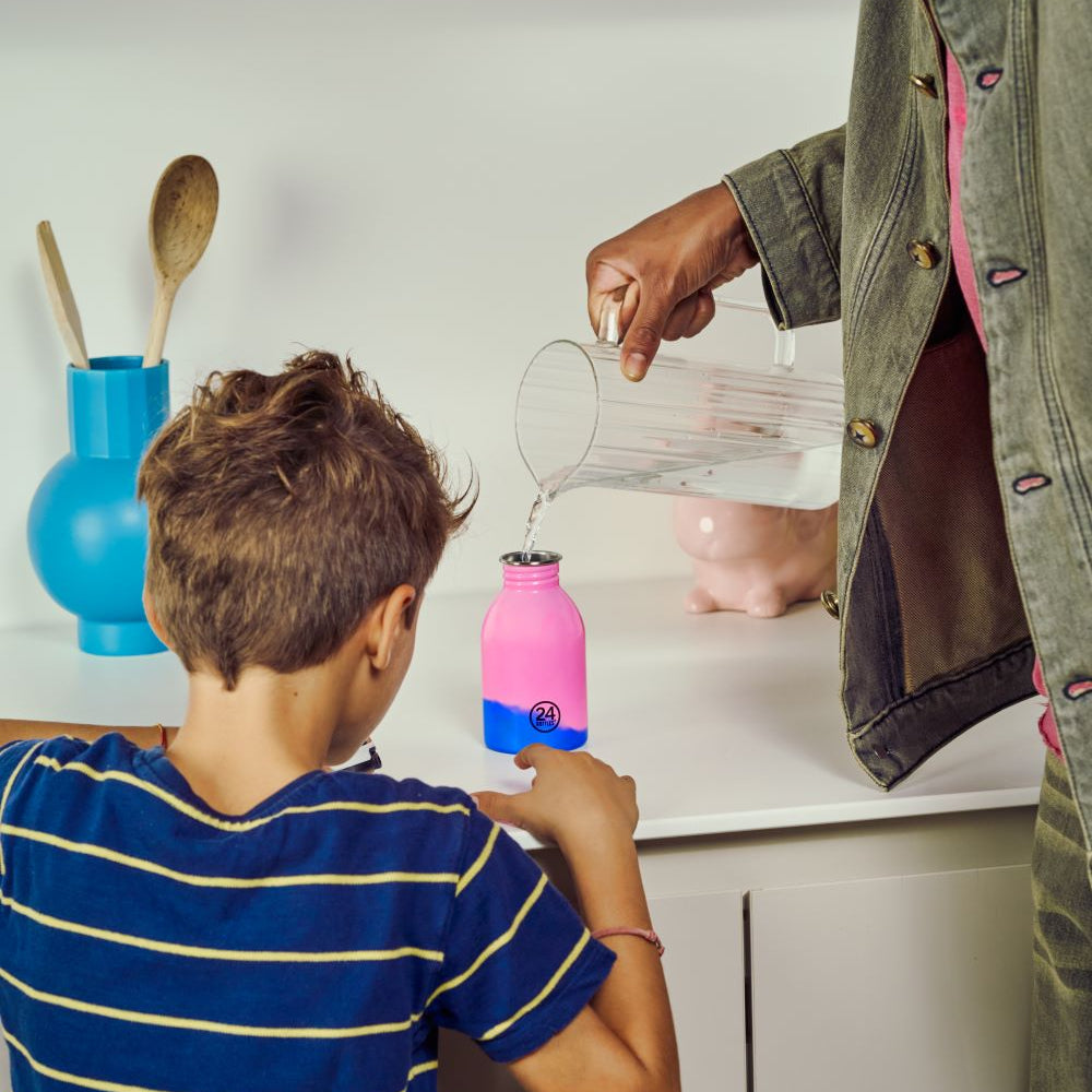 Kids Bottle REactive 250 ml – lekka butelka dla dzieci, zmienia kolor pod wpływem zimna, 100% szczelna, kolor: różowy/niebieski