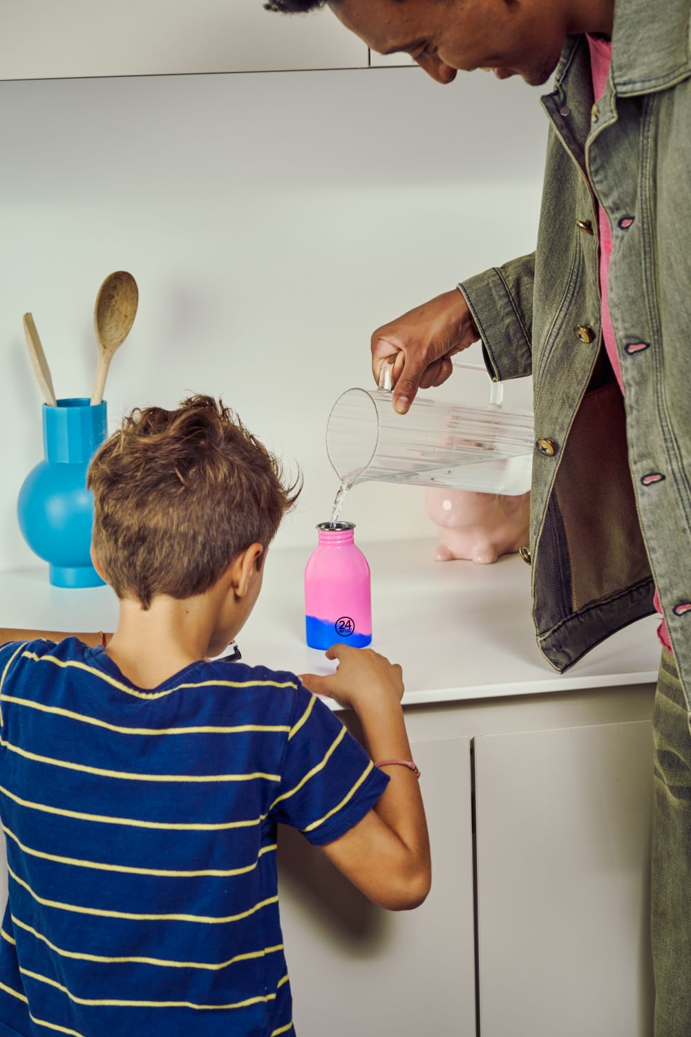 Kids Bottle REactive 250 ml – lekka butelka dla dzieci, zmienia kolor pod wpływem zimna, 100% szczelna, kolor: różowy/niebieski