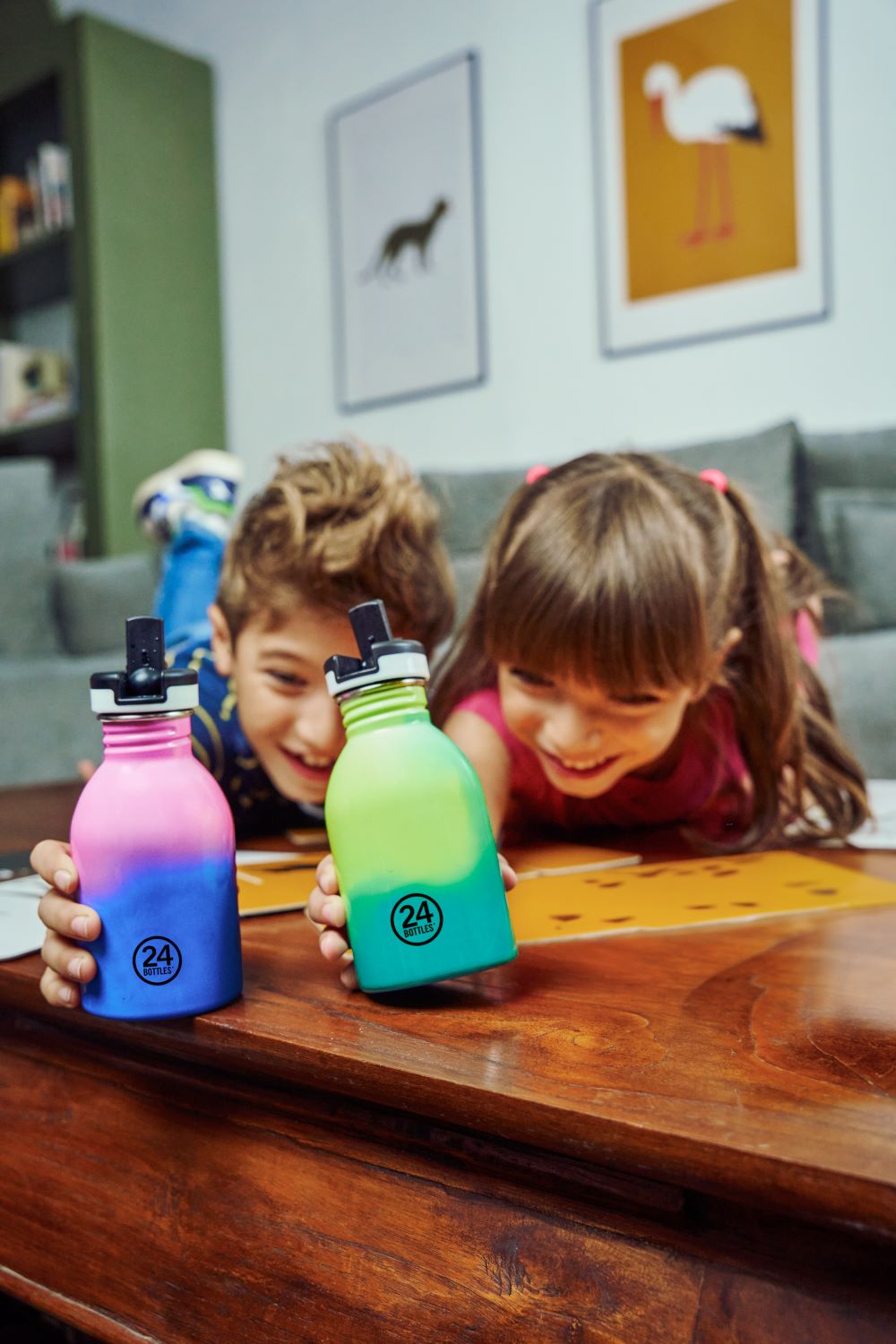 Kids Bottle REactive 250 ml – lekka butelka dla dzieci, zmienia kolor pod wpływem zimna, 100% szczelna, kolor: różowy/niebieski