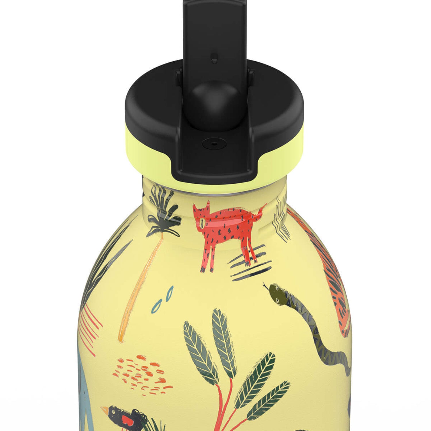 Butelka na wodę dla dzieci 24Bottles Jungle Friends – bezpieczna, lekka i szczelna butelka wielorazowa z matowym wykończeniem, wzór: dżungla