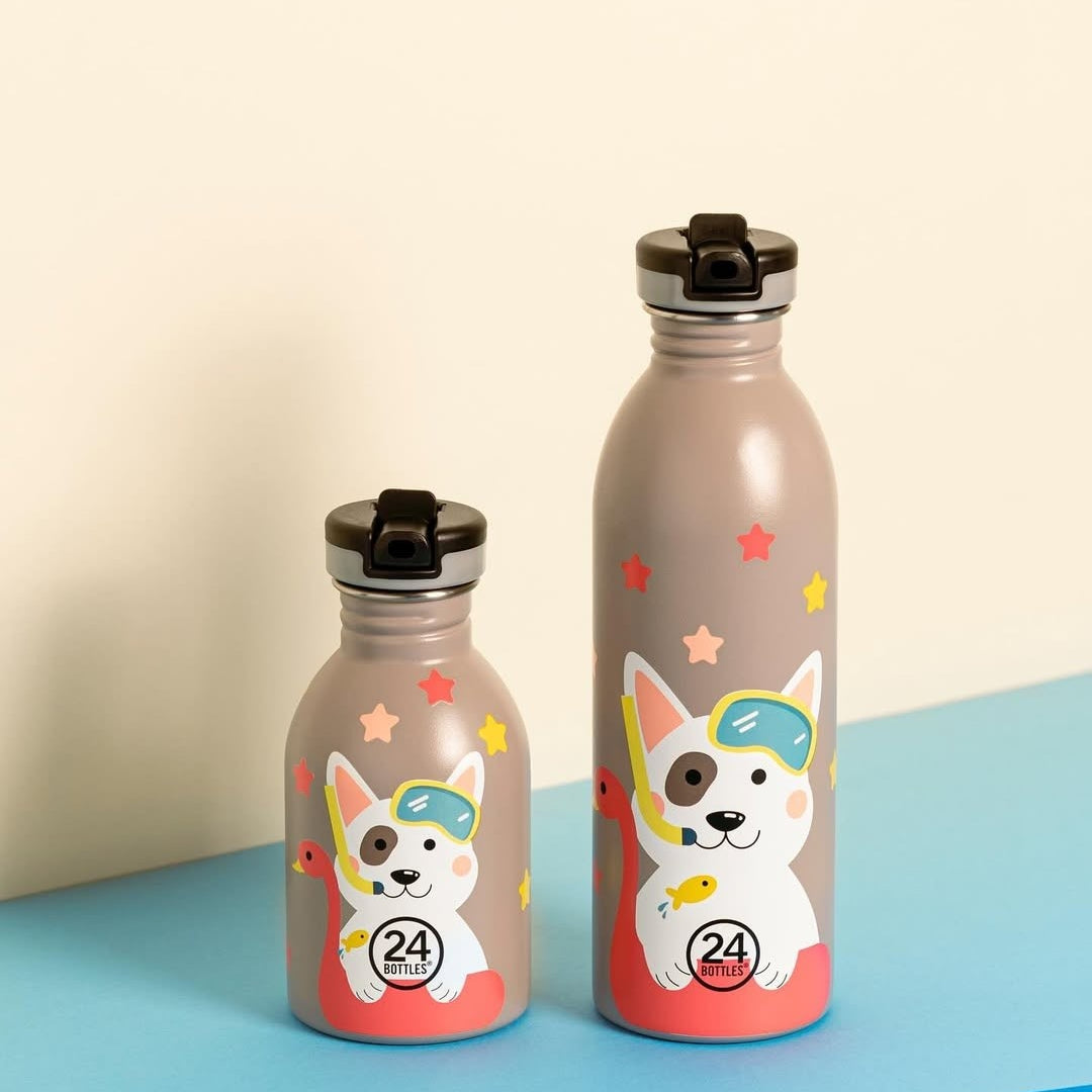 Butelka na wodę dla dzieci 24Bottles Lucky Dog – bezpieczna, lekka i szczelna butelka wielorazowa z matowym wykończeniem, wzór: pies