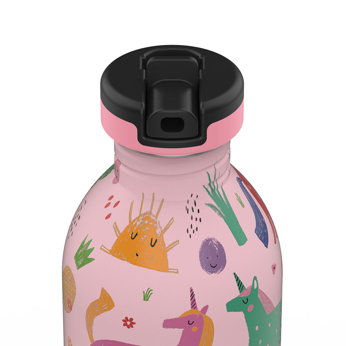 Butelka na wodę dla dzieci 24Bottles Magic Friends – bezpieczna, lekka i szczelna butelka wielorazowa z matowym wykończeniem, wzór: jednorożce