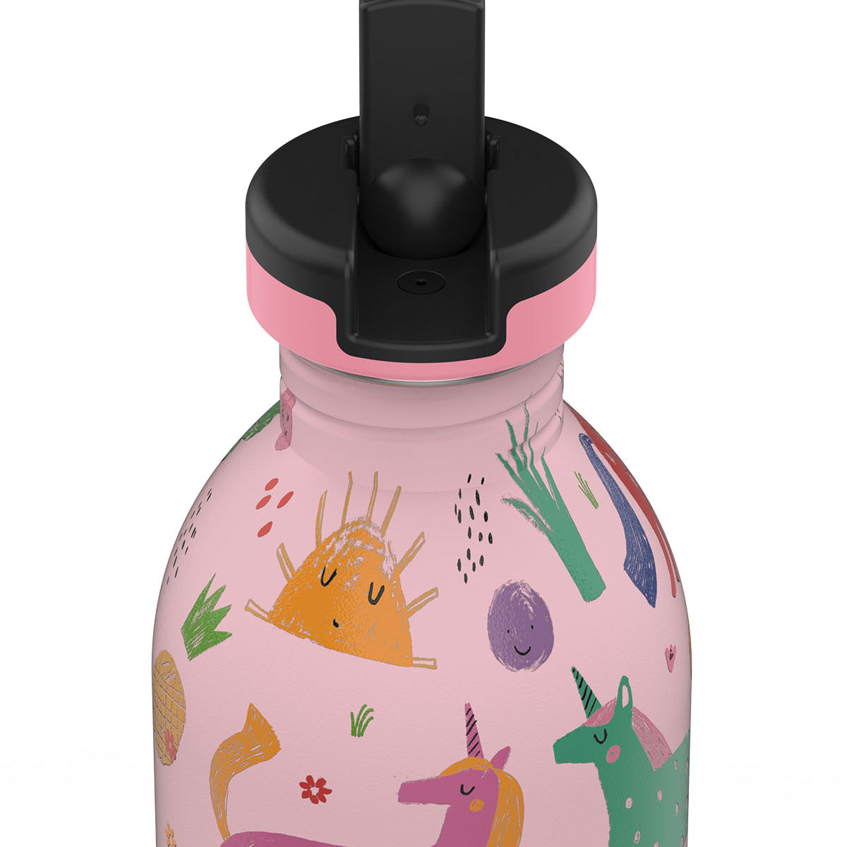 Butelka na wodę dla dzieci 24Bottles Magic Friends – bezpieczna, lekka i szczelna butelka wielorazowa z matowym wykończeniem, wzór: jednorożce