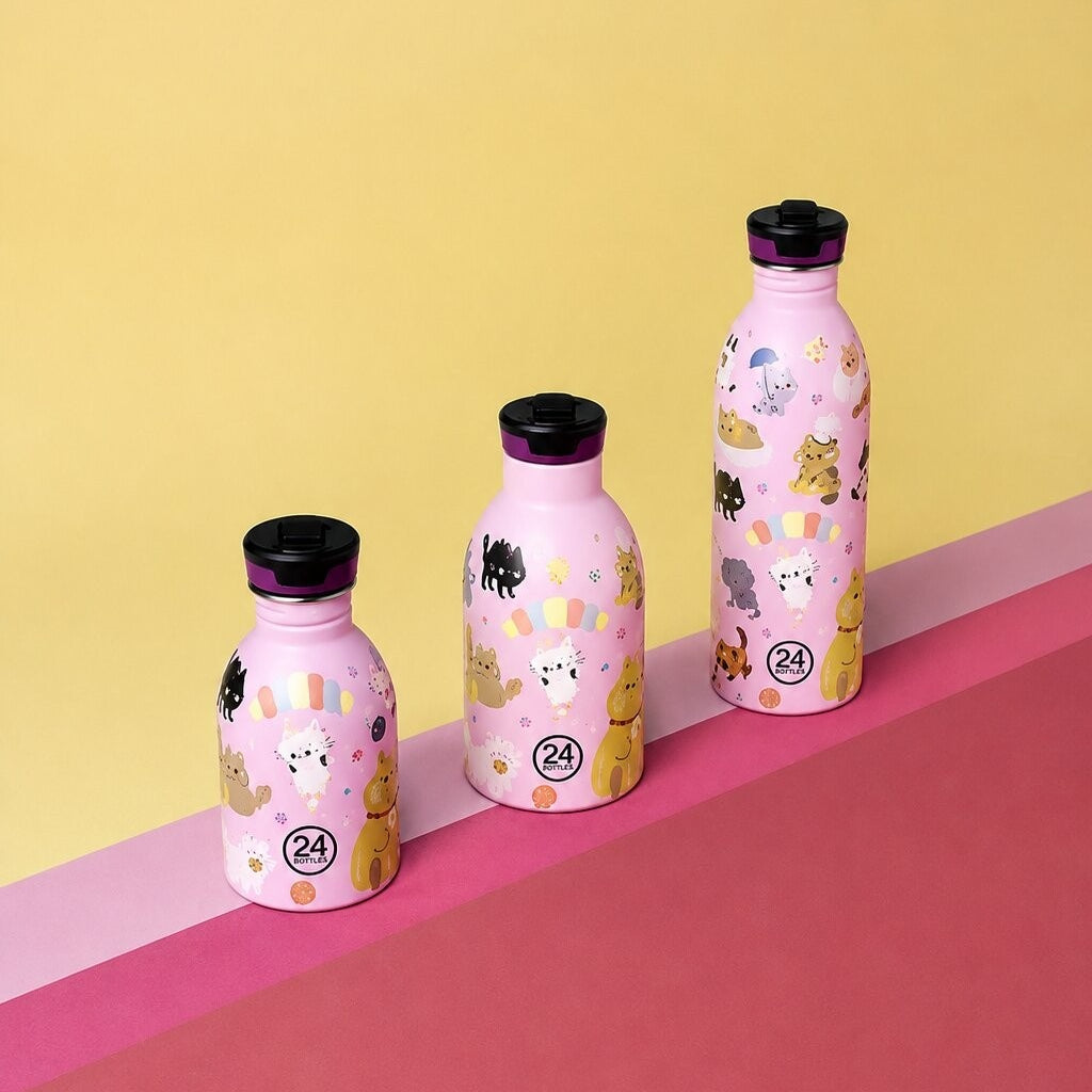 24Bottles Meow Friends – lekki bidon ze stali nierdzewnej dla miłośników kotów