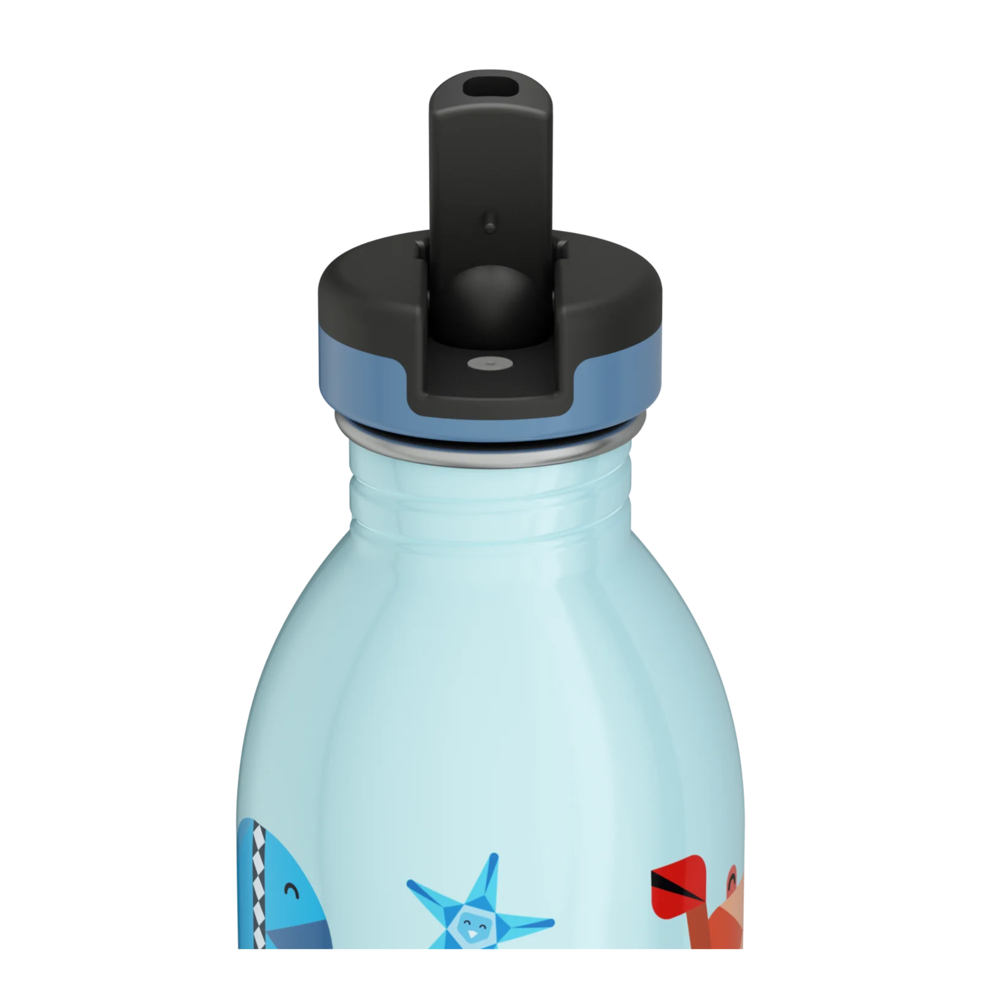Butelka na wodę dla dzieci 24Bottles Sea Friends – bezpieczna, lekka i szczelna butelka wielorazowa z matowym wykończeniem, wzór: morze