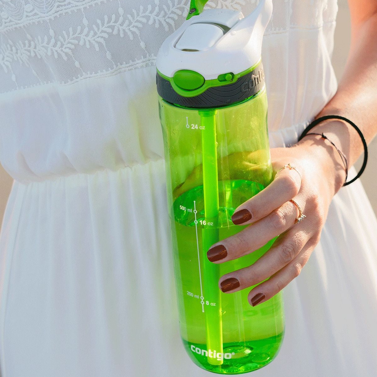 Contigo Ashland Citron – butelka z recyklingu, ze słomką i ustnikiem AutoSpout®, szczelna i bezpieczna, kolor: zielony