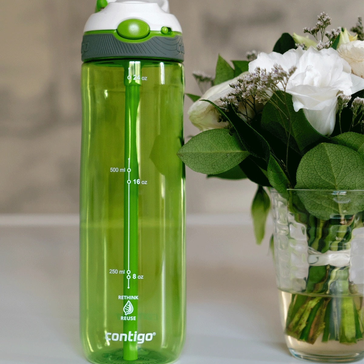 Contigo Ashland Citron – butelka z recyklingu, ze słomką i ustnikiem AutoSpout®, szczelna i bezpieczna, kolor: zielony