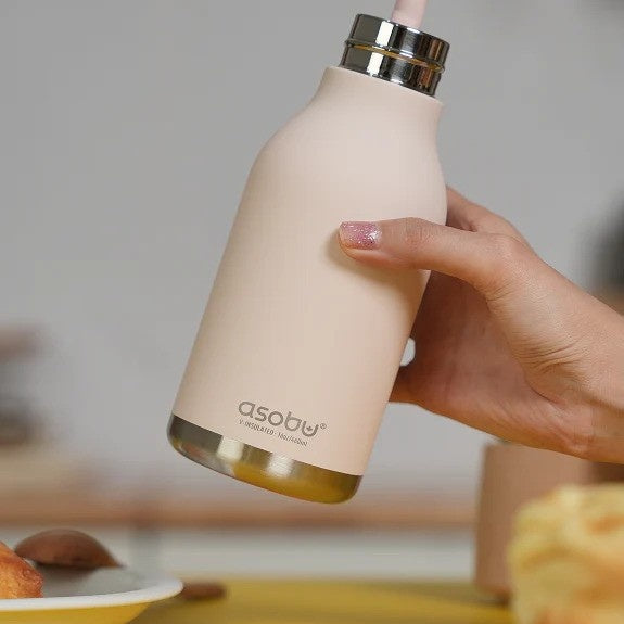 Asobu Bestie Bottle – różowa butelka termiczna 460 ml dla dzieci, uroczy wzór króliczka, słomka, stal nierdzewna, izolacja termiczna.