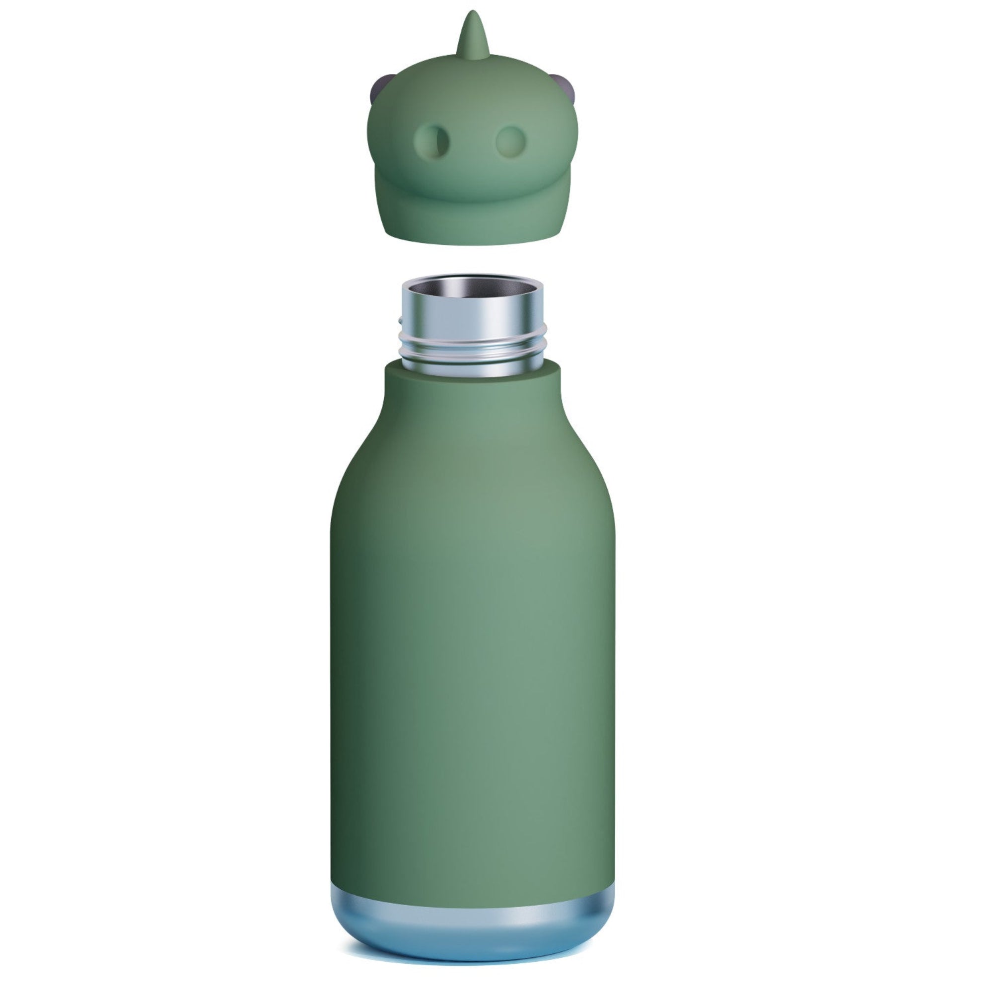 Asobu Bestie Bottle – zielona butelka termiczna 460 ml dla dzieci, uroczy wzór dinozaura, słomka, stal nierdzewna, izolacja termiczna.